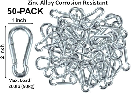 50 Pack and 100 Pack  Bulk Heavy Duty Carabiner Snap Clip Hooks Black, Zinc and Stainless  Contractors, Gyms, Fitness Centers, Business, Industrial