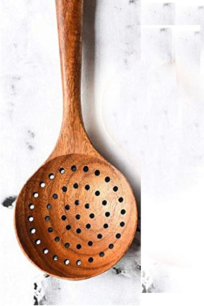 Large Wooden Spoon - Strainer Spoon - 11-inch Big Spoon for Brewing, Grill, Stirring - Solid Natural Hard Wood Long Spatula