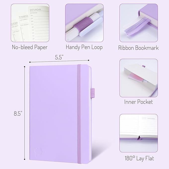 Undated Weekly Planner for 2025, Forvencer Simplified Daily  Weekly  Monthly Calendar Planner, Cute Daily Organizer Notebook, Agenda Journal to Track Goals  Tasks, Start Anytime, A5 Size, Purple