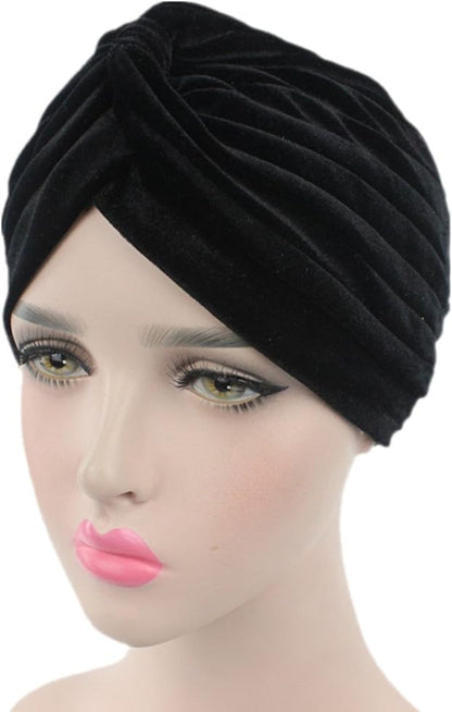 beauty YFJH Pleated Stretch Ruffle Women's Velvet Chemo Turban Hat Wrap Cover