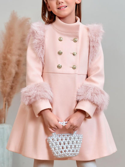 Toddler Girls Faux Fur Dress Coat Kids Winter Warm Jacket Long Sleeve Button Wool Coat 12 Months - 12 Years