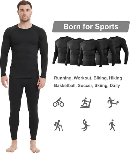 5Pack Men's Compression Shirts Long Sleeve Athletic Workout Sports Undershirt Base Layer Top for Winter