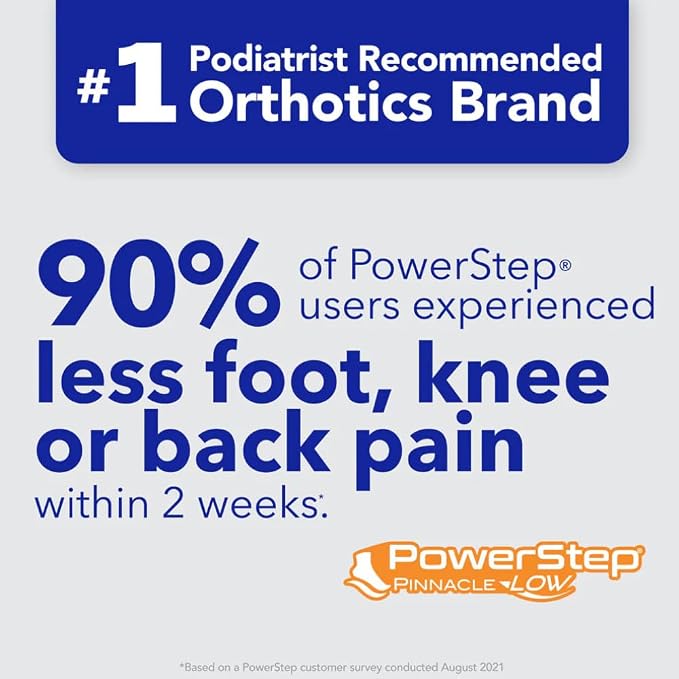 PowerStep Pinnacle Low, PowerStep Insoles, Flat Feet, Plantar Fasciitis Relief, Overpronation, Arch Support, Heel Pain, All Day Comfort, Pain Relief, Made in USA (Men's 9-9.5 / Women's 11-11.5)