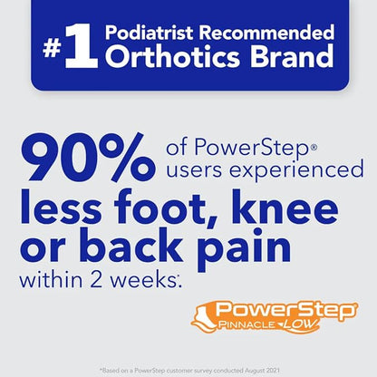 PowerStep Pinnacle Low, PowerStep Insoles, Flat Feet, Plantar Fasciitis Relief, Overpronation, Arch Support, Heel Pain, All Day Comfort, Pain Relief, Made in USA (Men's 9-9.5 / Women's 11-11.5)
