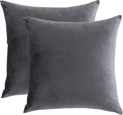 RainRoad Velvet Decorative Throw Pillow Covers Cushion Cover Pillow Case for Sofa Couch Bed Chair,Soft Square Gray Throw Pillows 18x18 Inch,Set of 2