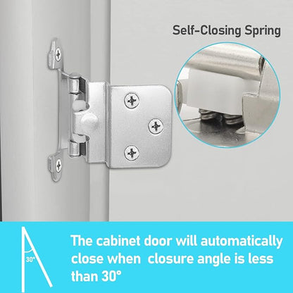 4 Pack 2 Pairs 38" Inset Kitchen Cabinet Hinges - Brushed Nickel Semi-Concealed  Satin Nickel Self Closing Cabinet Door Hinges - Flush Face Mount Cupboard Hardware
