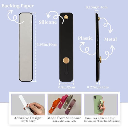Phone Strap Holder for Hand Grip, Adhesive Cellphone Case Sticky Gripper for Back of Phone with Finger Loop for Kindle, iPhone, iPad - 4 x Grey, Black, White