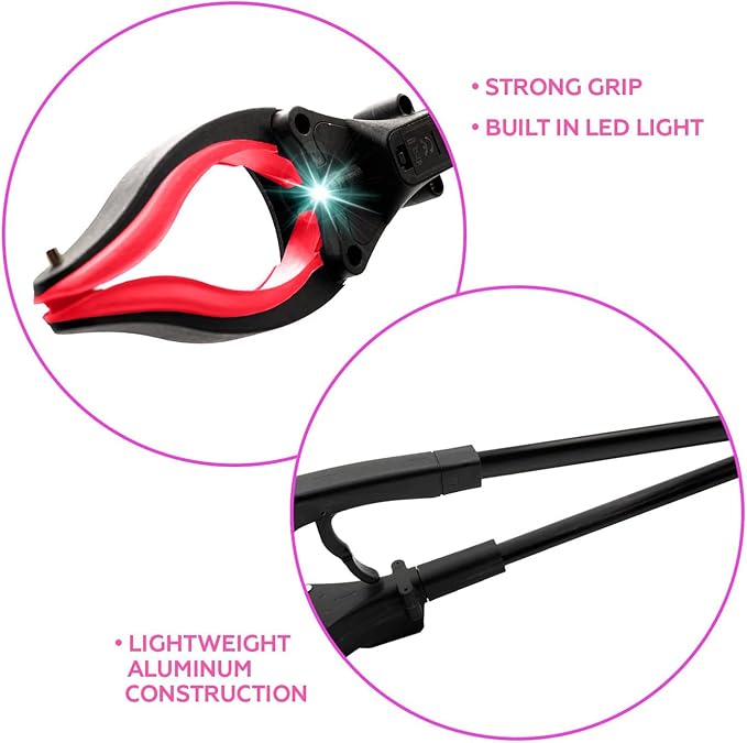 Grabber Tool 32" Aluminum Magnetic Claw with LED Light, Lightweight Foldable Reacher Grabber Pickup Tool, Gripper Grabbers for Elderly Grab it Reaching Tool Trash Picker Grabber, Red, by Luxet