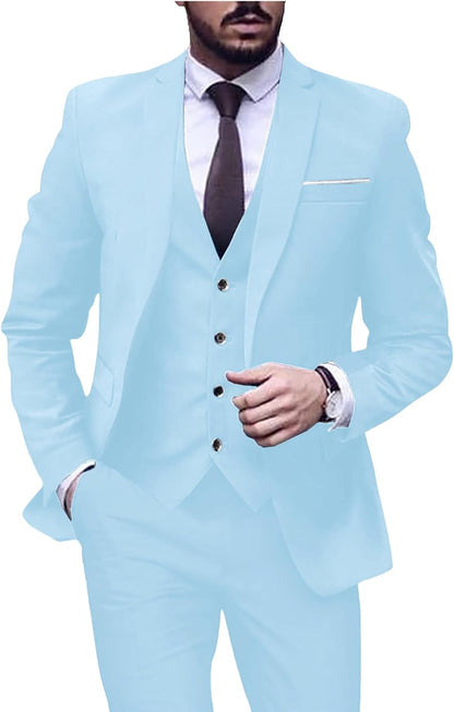 Men's 3 Pieces Suit Business Formal Suit Groomsmen Tuxedos Fit Jacket Waistcoat