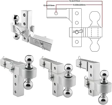 Trailer Hitches Tow Accessories, Aluminum 4 Levels Adjustable 6" Trailer Raise Drop WTow Hook Double Ball Mount 2 Inch Standard Receiver Parts for RV,SUV, ATV and Truck etc