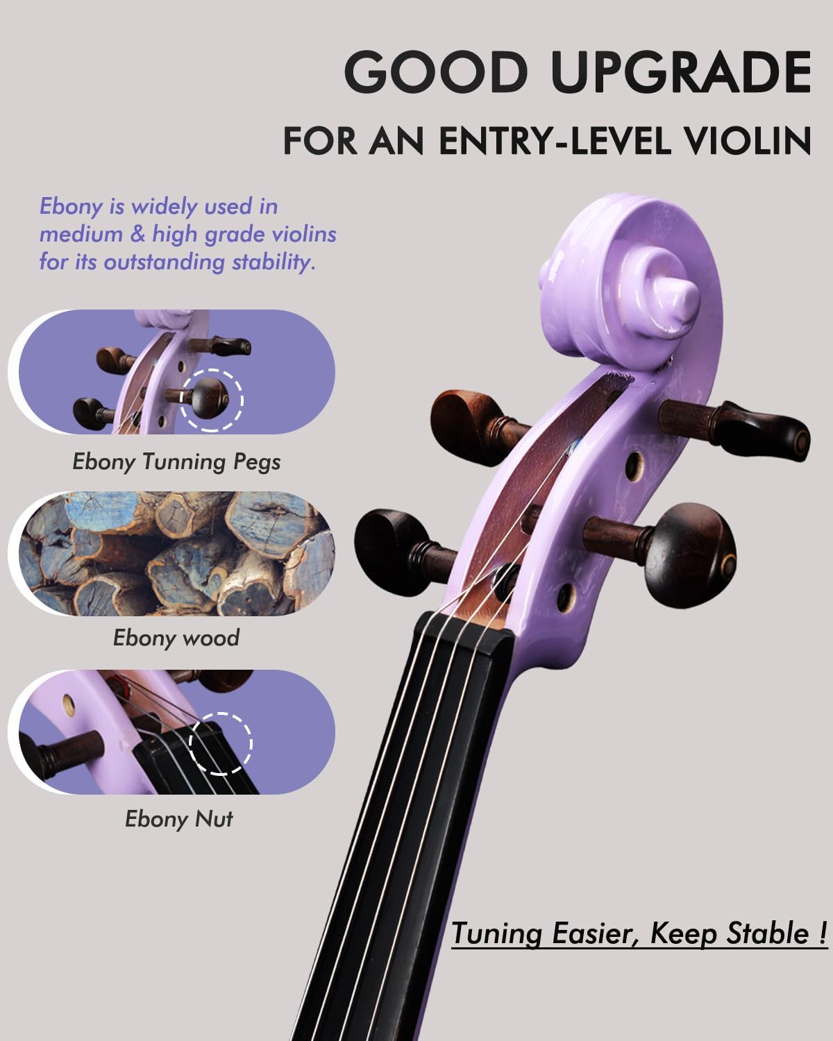 Aileen Violin 4/4 Full Size for Adults Beginners, Purple Fiddle Starter Kit for Students Age 12+ (Dos not Include NY Accessories)