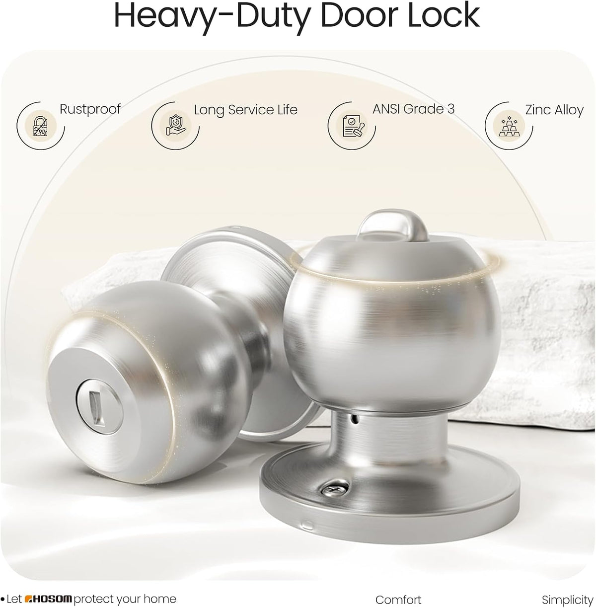 HOSOM Privacy Door Knob, Matte Black Door Knob Set, Black Door Handles Interior, Keyless Doorknobs Interior Door Lock for Bedroom, Bathroom, 1 Pack