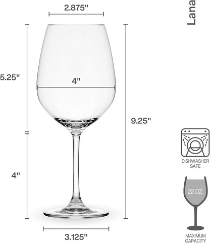 Mikasa Lana Bordeaux Red Wine Glasses, Set of 4, 22 Ounce, Clear