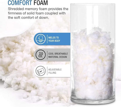 Dream Rite Shredded Memory Foam Pillow Series Luxury Adjustable Loft Home Pillow Hotel Collection Grade Washable Removable Cooling Bamboo Derived Rayon Cover- Queen 1 Pack