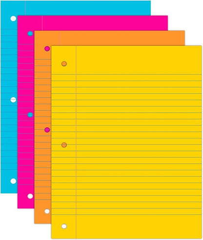 Astrobrights Filler Paper, 8" x 10 12", Wide Ruled, 20 Lb, FSC Certified, Assorted Colors, Pack Of 100 Sheets