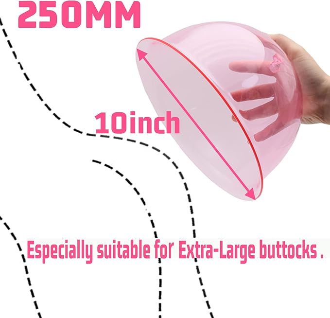 ZILAMPU Vacuum Cupping Machine Accessories, XXL 10 inch Diameter Big Buttock Shape Suction Therapy Cups 250MM with Y Hose for Butt Lift,Body Massage (Pink-1 Pair)