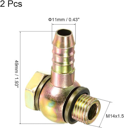 2Pcs 11mm Barbed M14x1.5 Male Thread Hose Fittings Elbow Connectors Carbon Steel HIEUBE141