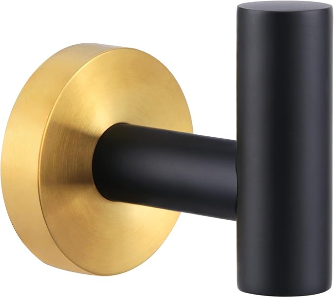Angle Simple Towel Hook Black  Gold, Stainless Steel Bathroom Towel Holder, Round Clothing Robe Hook Wall Mount