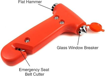 Tianmei Seat Belt Cutter and Emergency Rescue Car Window Glass Safety Hammer Breaker 2in1 Disaster Escape Tool (2in1-Dark Orange)
