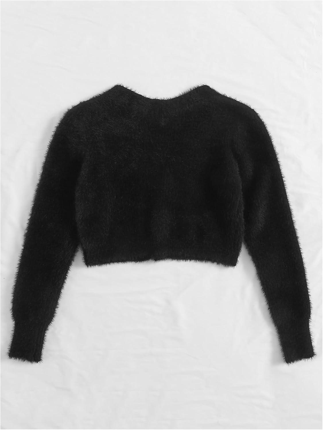 Women's Fuzzy Crop Sweater Cardigan 2025 Winter Holiday Outfits Chunky Pearl Button Down Long Sleeve Cardigan