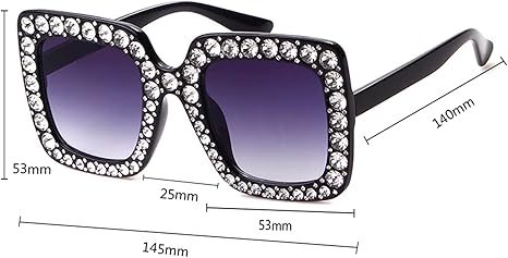 ADE WU Oversize Square Rhinestone Sunglasses Retro Thick Square Frame Sun Glasses