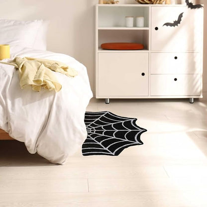 Spider Web Indoor Halloween Rug Black Kitchen Rugs Goth Bath Mat Spooky Non Slip Doormats Fall Thanksgiving Rugs for Indoor Outdoor Entrance (Black)