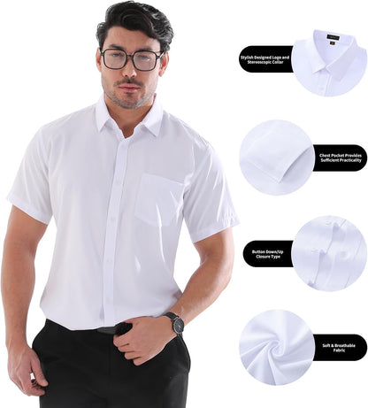 Dress Shirts for Men Big and Tall (XL Big-6XL Big Tall) Button Down Short Sleeve Business Casual Collared Shirt