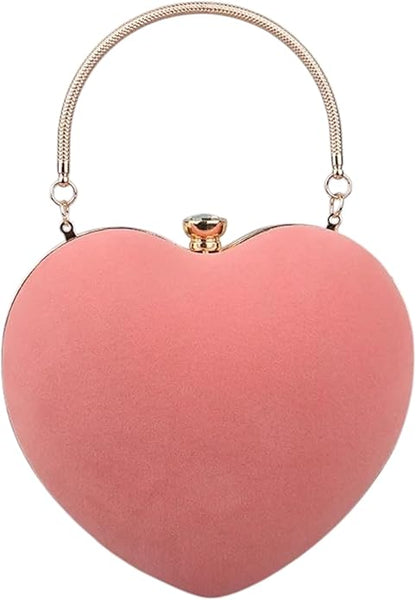 Heart-Shaped Evening Handbag, Metal Handle Clutch Purse, Available in Black, Red, Pink, Navy, Coral
