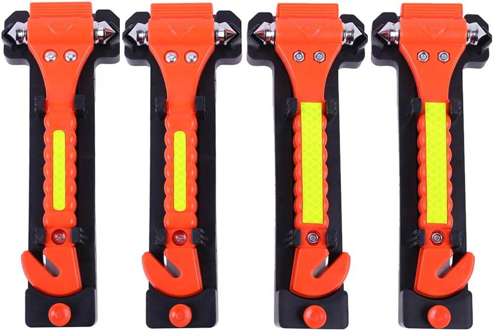 4 PCS GoDeCho Car Emergency Escape Window Breaker and Seat Belt Cutter Hammer with Light Reflective Tape,Life Saving Survival Kit (Does Not Include Holders)