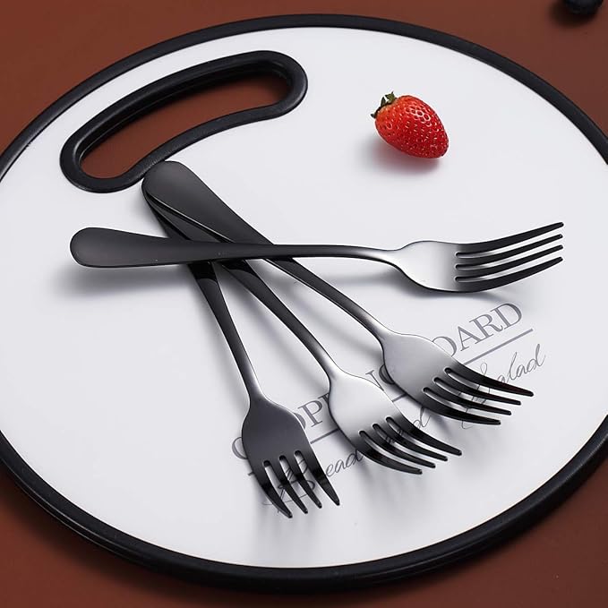 Black Dinner Forks of 4, Berglander 7.9" Stainless Steel Titanium Shiny Black Plating Fork Set, Forks And Spoons Silverware, Table Forks Set Sturdy And Dishwasher Safe