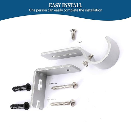 Heavy Duty Adjustable Curtain Rod Brackets Rod Holders for 1 Inch Rod, Silver Color, (Set of 6)