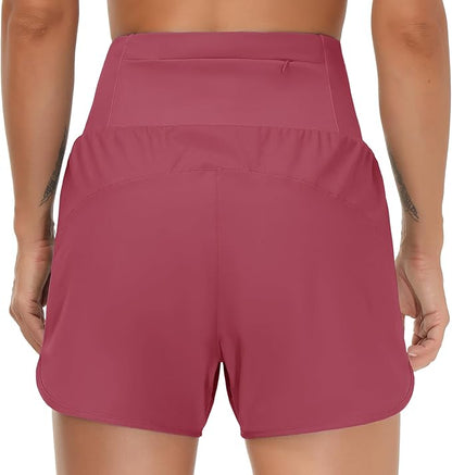 THE GYM PEOPLE Womens High Waist Running Shorts with Liner Athletic Hiking Workout Shorts Zip Pockets