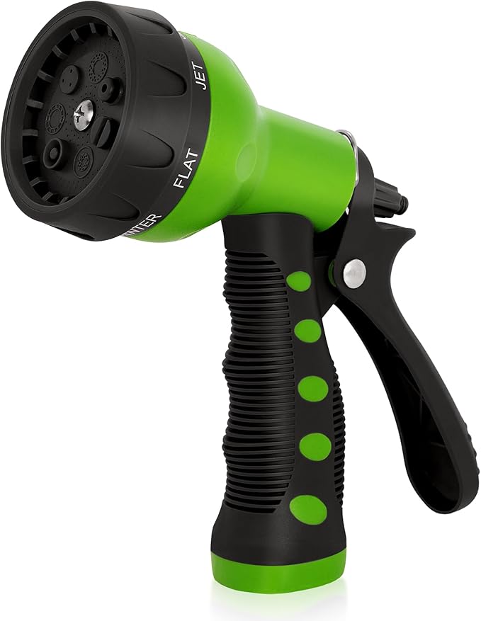 NEXCOVER Garden Hose Nozzle Sprayer - 7 Adjustable Watering Patterns Nozzle for Water Hose, Non-Slip Garden Spray Nozzle for Car Washing, Watering Plants, Pets Showering, Lawns Cleaning, Green