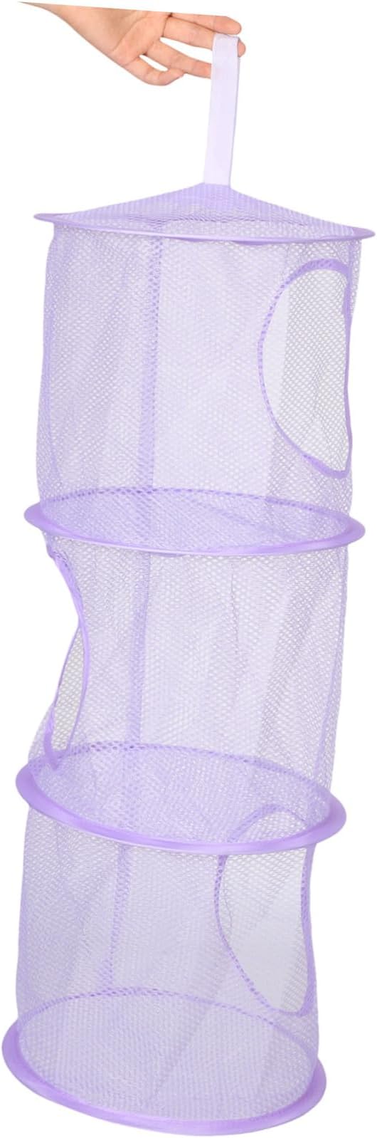 Healifty Mesh Hanging Storage Bag 3 Layer Storage Organizer Clothes Organizer Bag for Laundry Toys Shoes Wall-Mounted Basket