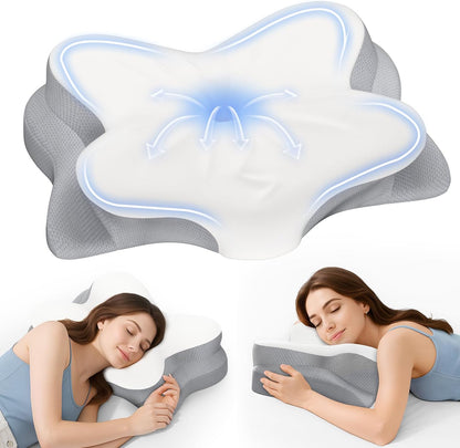Cervical Neck Pillow, Ergonomic Memory Foam Pillows for Neck Pain Relief with Breathable Pillowcase, Adjustable Contour Neck Support Pillow for Side Back Stomach Sleepers (Dark Gray) (The shade of gray is darker than our image)