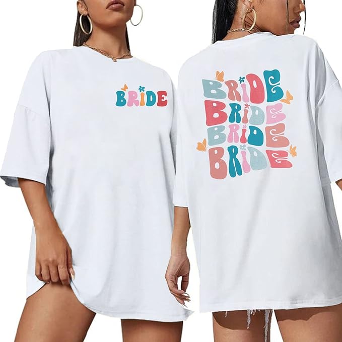 Bride Shirts for Women Bachelorette Party Wedding Tees Bridal T Shirt Bridesmaid Oversized Short Sleeve Tops
