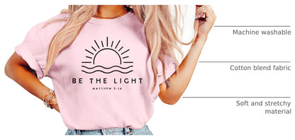 Sulayesh Christian Be The Light Shirts for Women Bible Verse Shirts Jesus Religious Faith Tshirts Inspirational Tees Tops.