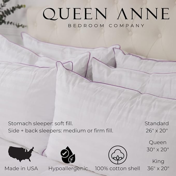 Luxury Hotel Down Alternative Pillow - Majesty Down - Synthetic Allergy Free Hypoallergenic Bed Pillow - Made in USA (Queen Medium)