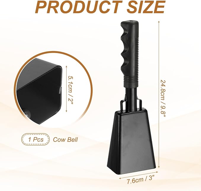 PATIKIL 10" Cow Bells for Football Games, 1Pcs Cowbells for Sporting Events Bulk Loud Noise Makers Metal Cow Bell with Handle for Cheering Competition Marathon Wedding DIY, Black
