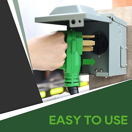 RVGUARD 50 Amp 25 Foot RVEV Extension Cord, NEMA 14-50PR Heavy Duty Extension Cord with LED Power Indicator and Cord Organizer, Green, ETL Listed