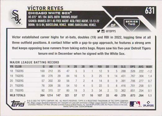2023 Topps #631 VÃ­ctor Reyes Chicago White Sox Baseball Card - GotBaseballCards