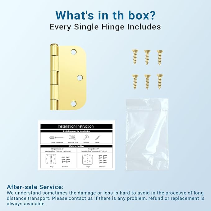 KNOBWELL 3 Pack 3.5" Polished Brass Door Hinges No Squeak, Heavy Duty Hinge for EntryGarageGate, Gold ExteriorInterior Door Hinges with 58" Radius Corners