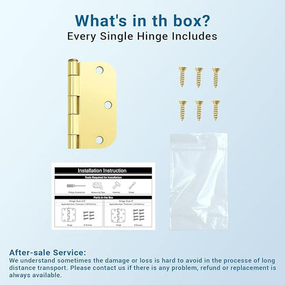 KNOBWELL 3 Pack 3.5" Polished Brass Door Hinges No Squeak, Heavy Duty Hinge for EntryGarageGate, Gold ExteriorInterior Door Hinges with 58" Radius Corners