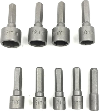 PANOVO 9pcs Power Hand Driver Drill Tools Set 5-13mm Metric Socket Wrench Set Power Nuts Driver Socket 1/4" Hex Shank Drill Bit Set