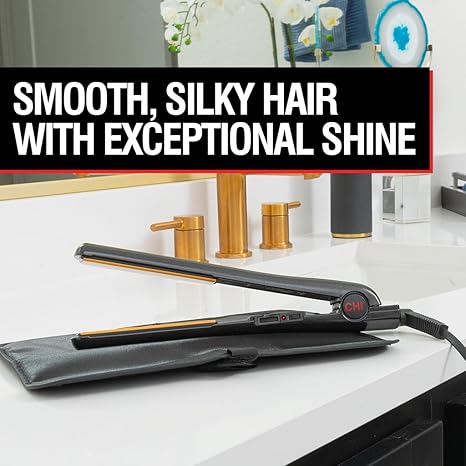 CHI Tourmaline Ceramic Series Flat Iron, Hair Straightener For Silky Smooth Hair, Ideal For Straightening Or Curling Hair, 1" Iron, Onyx Black