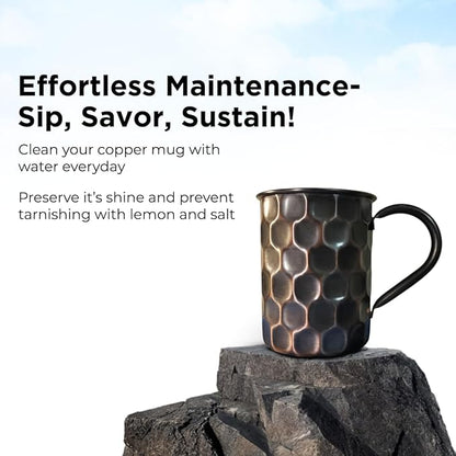 Premium Ayurvedic Copper Mug With Handle- 16OZ473ML Pack of 1 Black Honeycomb Design  100 Pure Copper Moscow Mule Mugs For Drinking  Party Mugs  Drink Ware  Mugs for Drinks