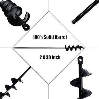 30" x 2" Extended Length Auger Drill Bit for Planting Bulb  Bedding Plant Auger 100 Solid Barrel-No Need to Squat Post Hole Digger for 38" Hex Drive Drill- Easy Planter Garden Auger