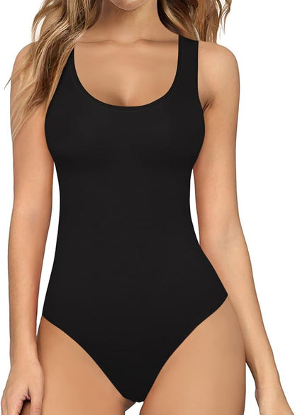 MANGOPOP Women's Tank Top Bodysuit Scoop Neck Sleeveless Body suit Sexy Backless Ribbed Tops