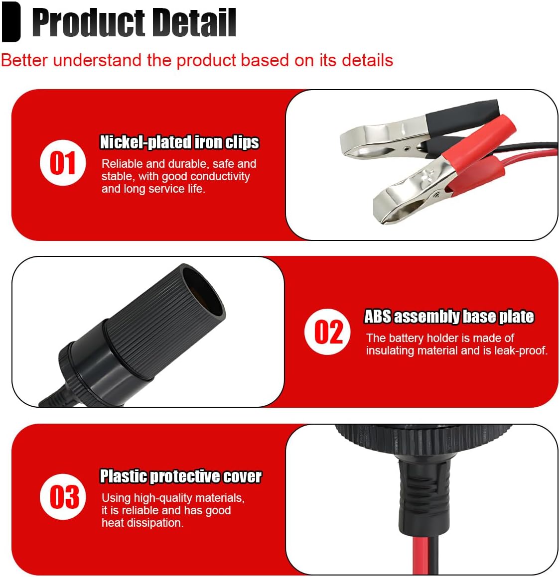 12 Inch Cigarette Lighter Extension Cord, 12V Car Battery Clamp-on Extension Charge Cable, Battery Alligator Clip to Female Cigarette Lighter Socket, Cigarette Splitter Plug Extension Socket (1PC)