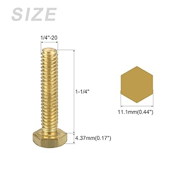 METALLIXITY Hex Head Screw Bolt (14-20x1-14") 5Pcs, Brass Fully Threaded Solid Brass Hex Bolts Machine Screws - for Machinery Repair